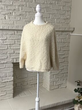 NWT Zara Cream Textured Chunky Knit Poncho Sweater - Medium